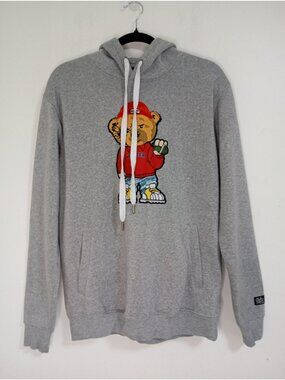 Bleeker & Mercer Gray Hoodie Size M With Bear Graphic Design Mens
